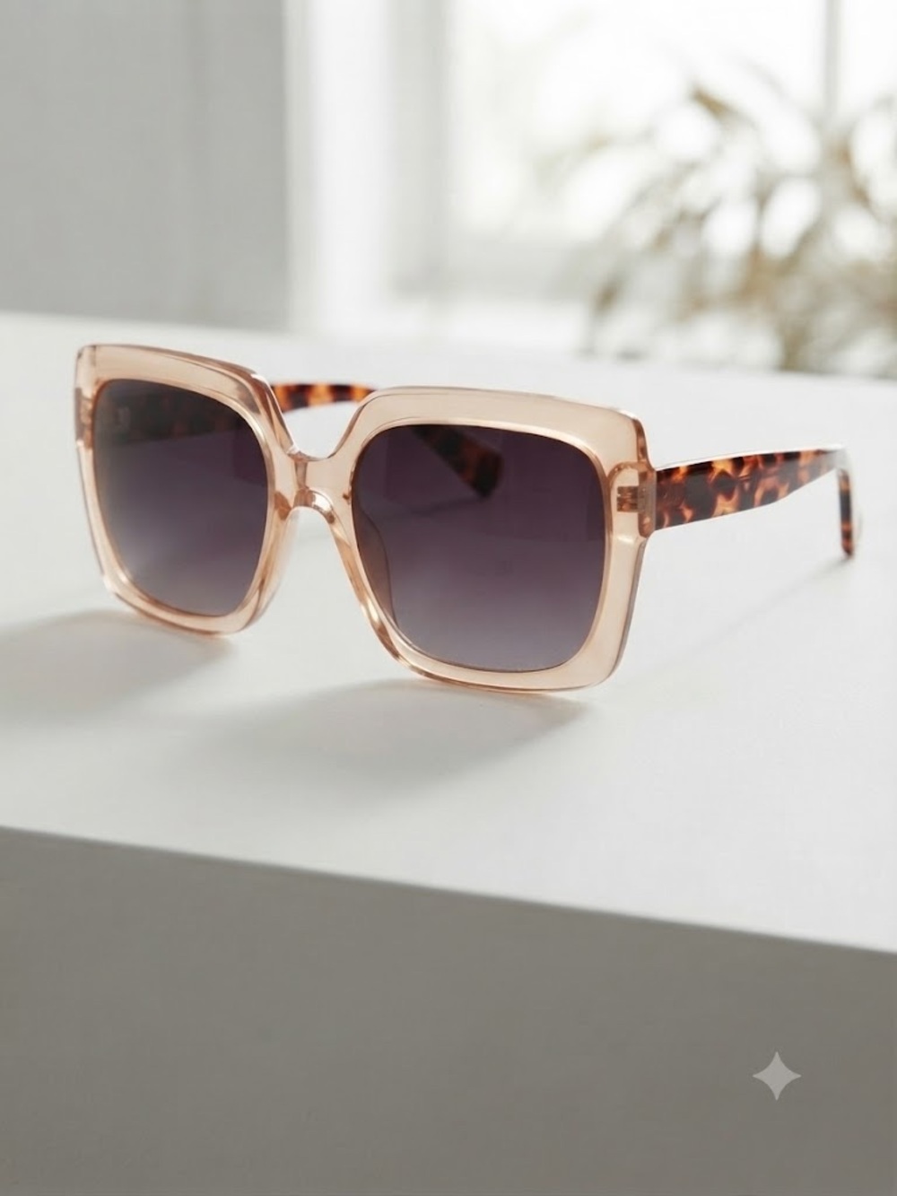 Jessica Simpson Cream Square Oversized Sunglasses with Tortoiseshell Temples